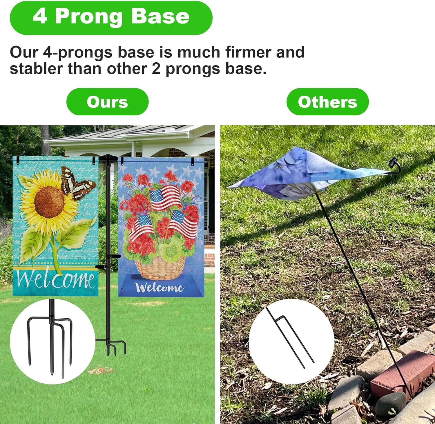 FFILY flag stand featuring a 3-4 inch thick pole for heavier flags.
