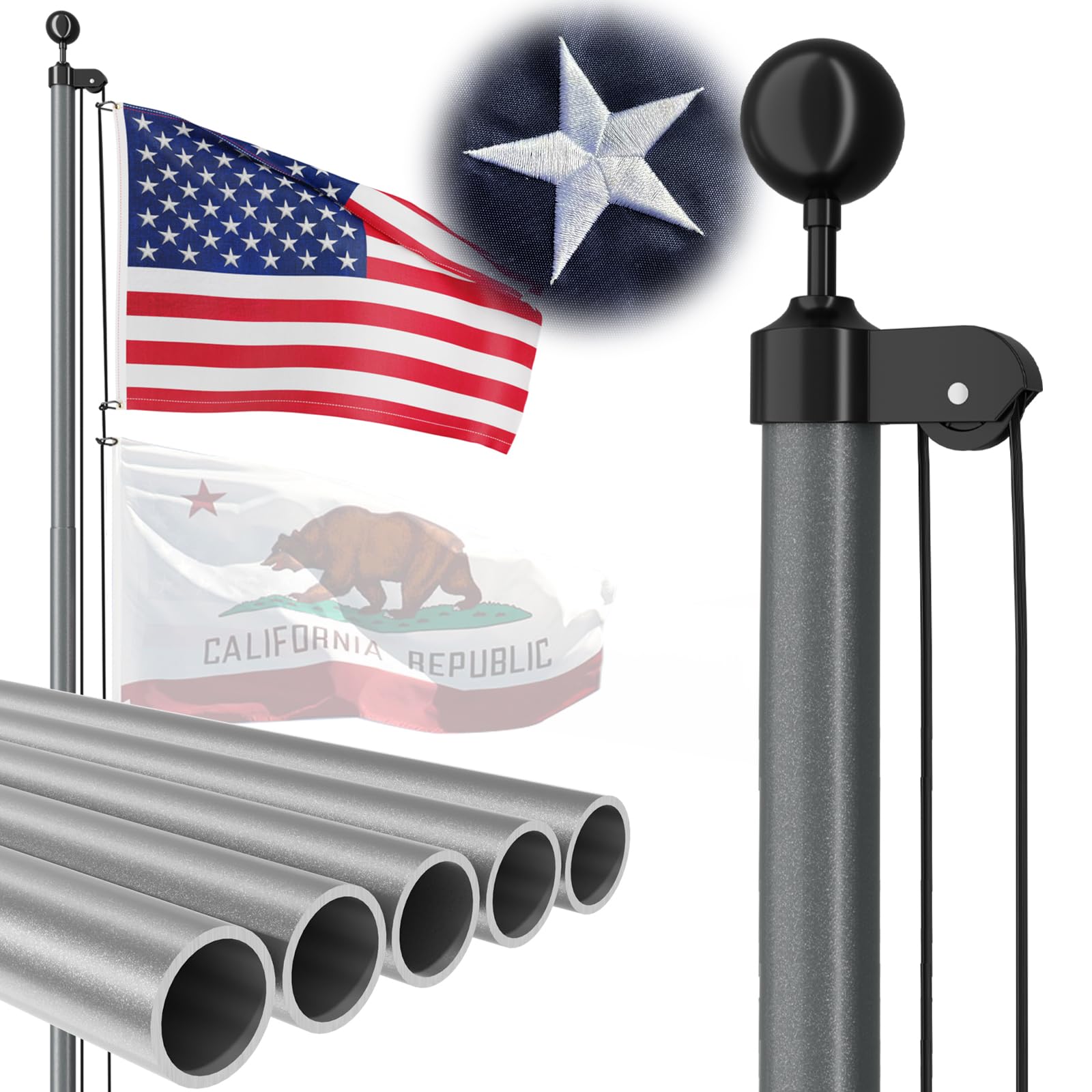 FFILY Heavy Duty 25 ft flag pole installation in a yard showing unbending wind resistance