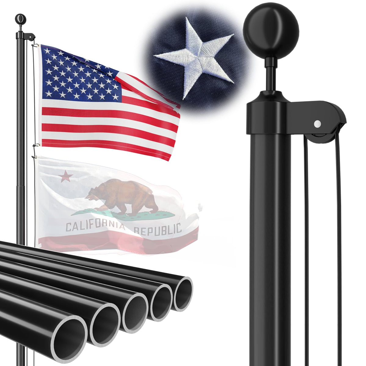 FFILY Heavy Duty 25ft flag pole side view for sturdy yard display