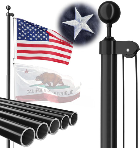 FFILY heavy duty flag pole 20 ft base assembly showing sturdy anchoring for outdoor displays.