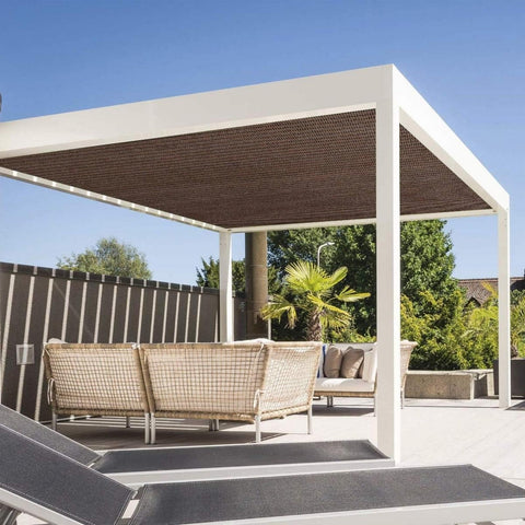 FFKQBH pergola shade cover protecting patio furniture and plants from sun.