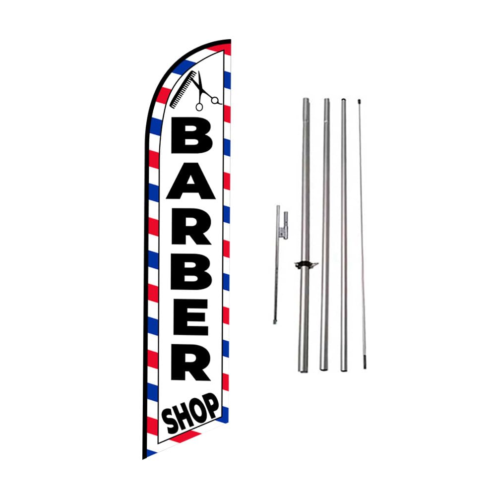 FFN Barber Shop feather flag boosting outdoor visibility with vibrant colors.