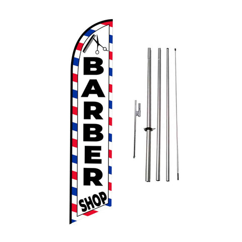FFN Barber Shop feather flag boosting outdoor visibility with vibrant colors.