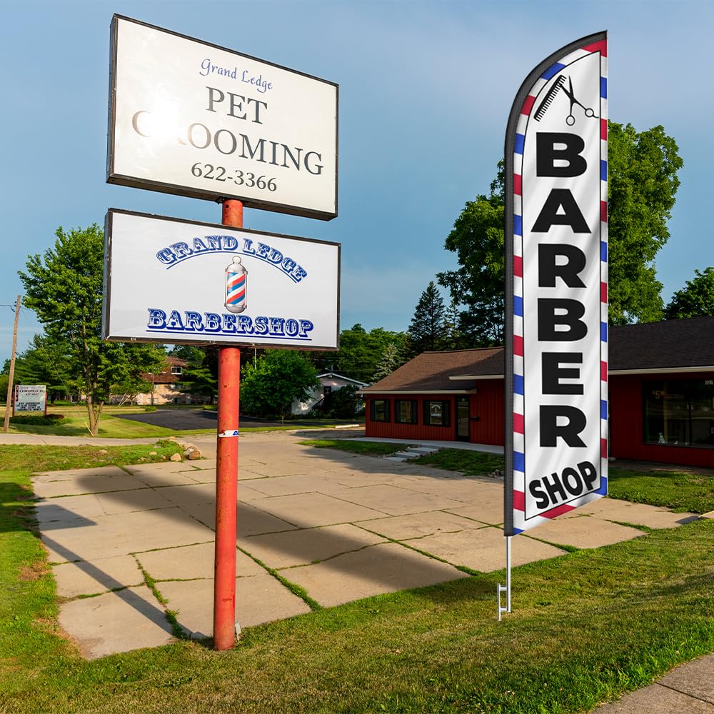 FFN Barber Shop ground spike securing flag in grass or soil.