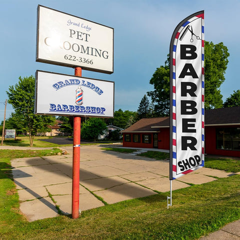 FFN Barber Shop ground spike securing flag in grass or soil.