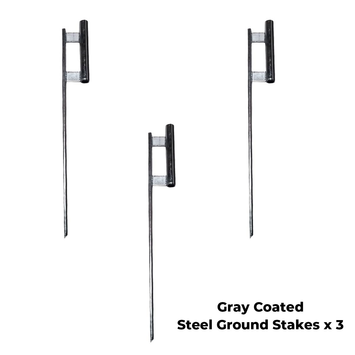 FFN ground stake with grey coating anchored in dirt for stable mounting.