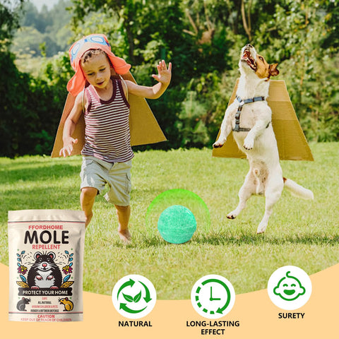FfordHome Mole Repellent on a lawn showing tunnel entry protection.