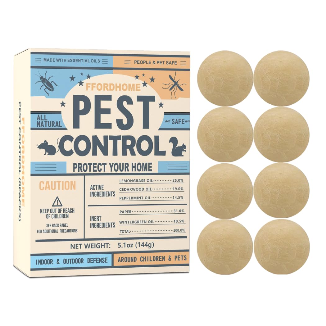 FfordHome Pest Control Balls packaging showing peppermint deterrence for indoors and outdoors.