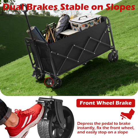 FFQ Collapsible Wagon all-terrain wheels glide on sand and grass.