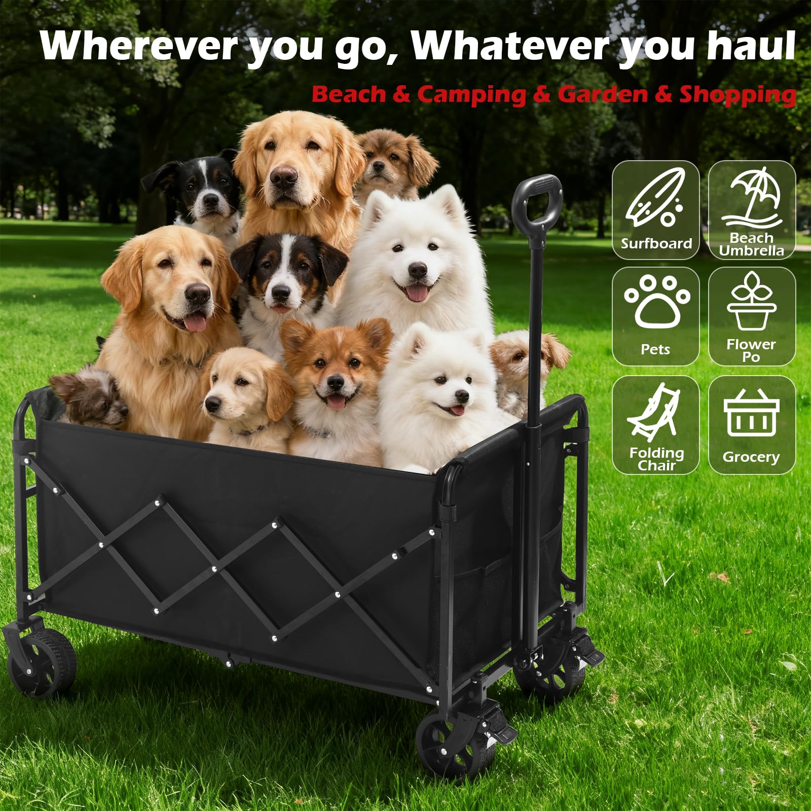 FFQ Collapsible Wagon built-in cup holders for convenient drinks on the go.