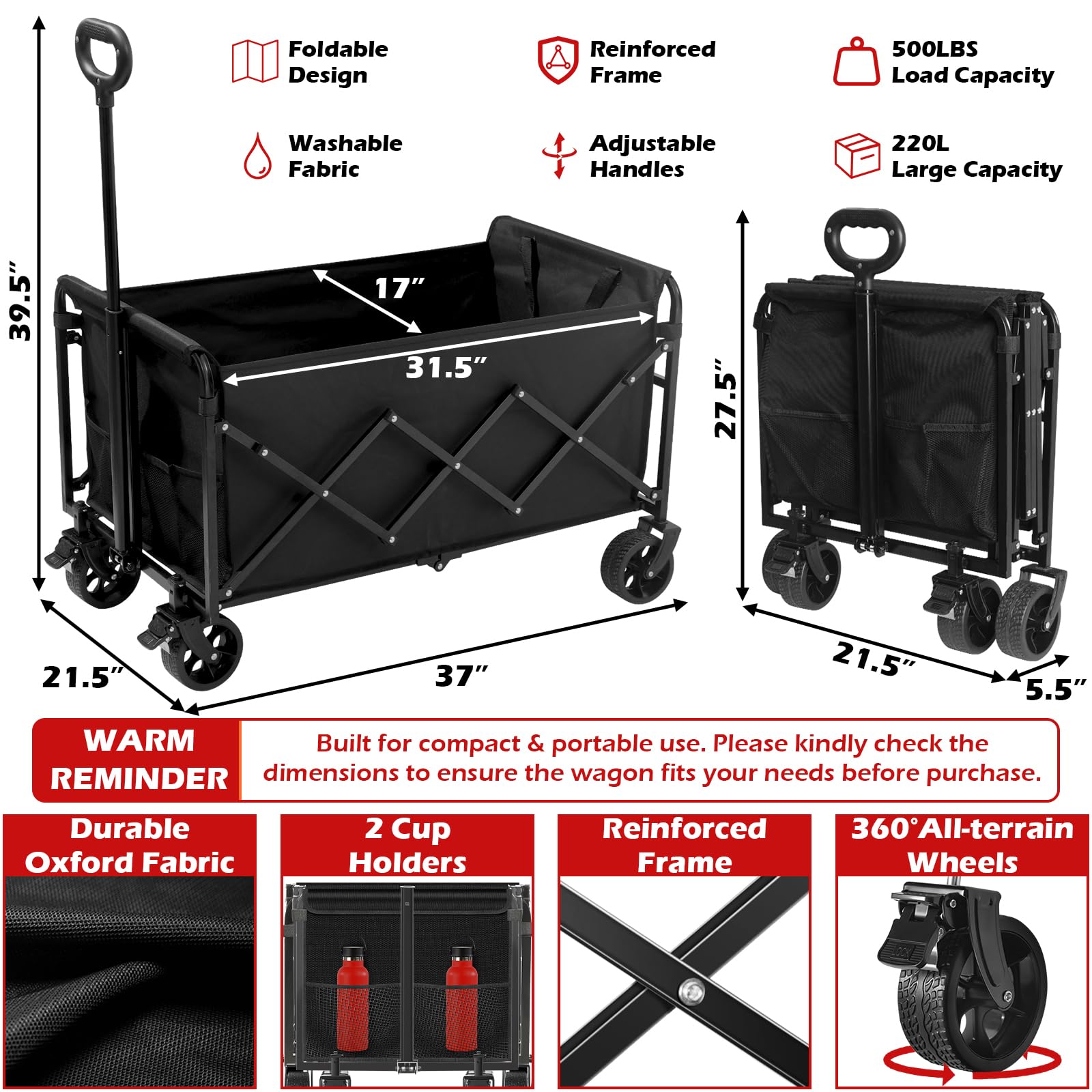 FFQ Collapsible Wagon folded compact stores easily in trunks and closets.