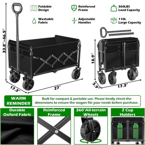 FFQ collapsible wagon folded flat for compact storage in a trunk