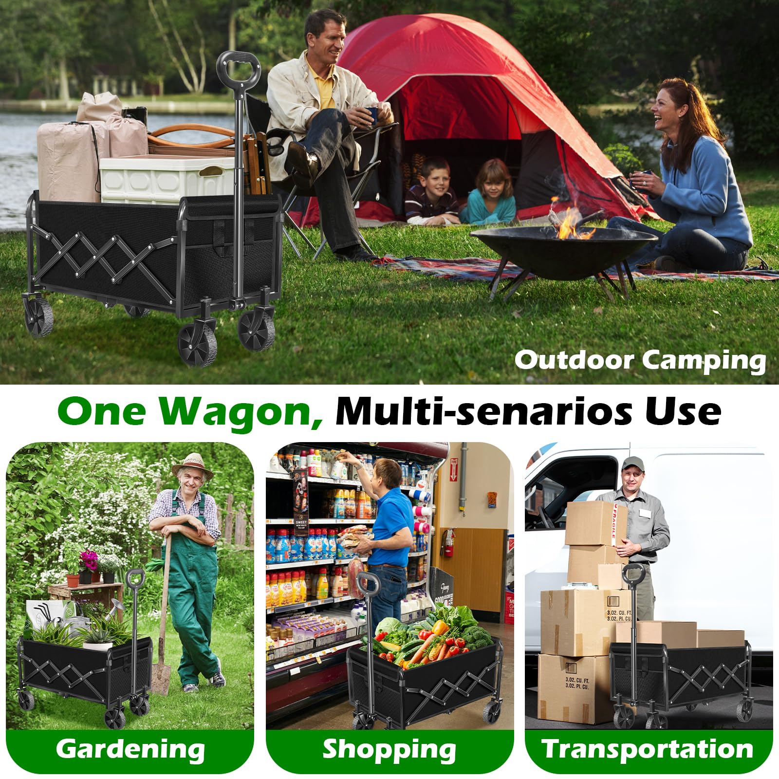 FFQ collapsible wagon heavy-load capacity for camping and sports gear