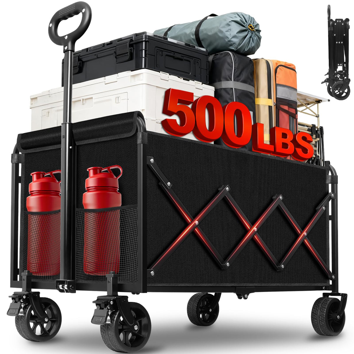 FFQ Collapsible Wagon open for quick setup during beach trips and camping.