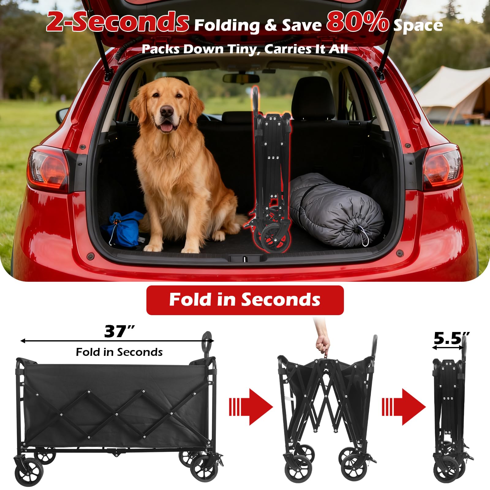 FFQ Collapsible Wagon outdoor use with built-in cup holders suits picnics.