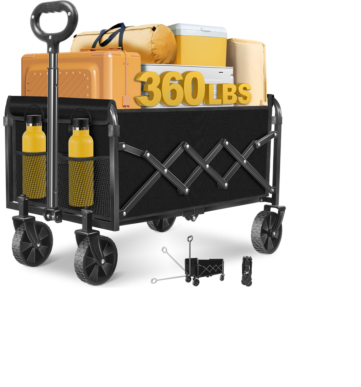 FFQ collapsible wagon unfolds quickly for fast setup and loading.