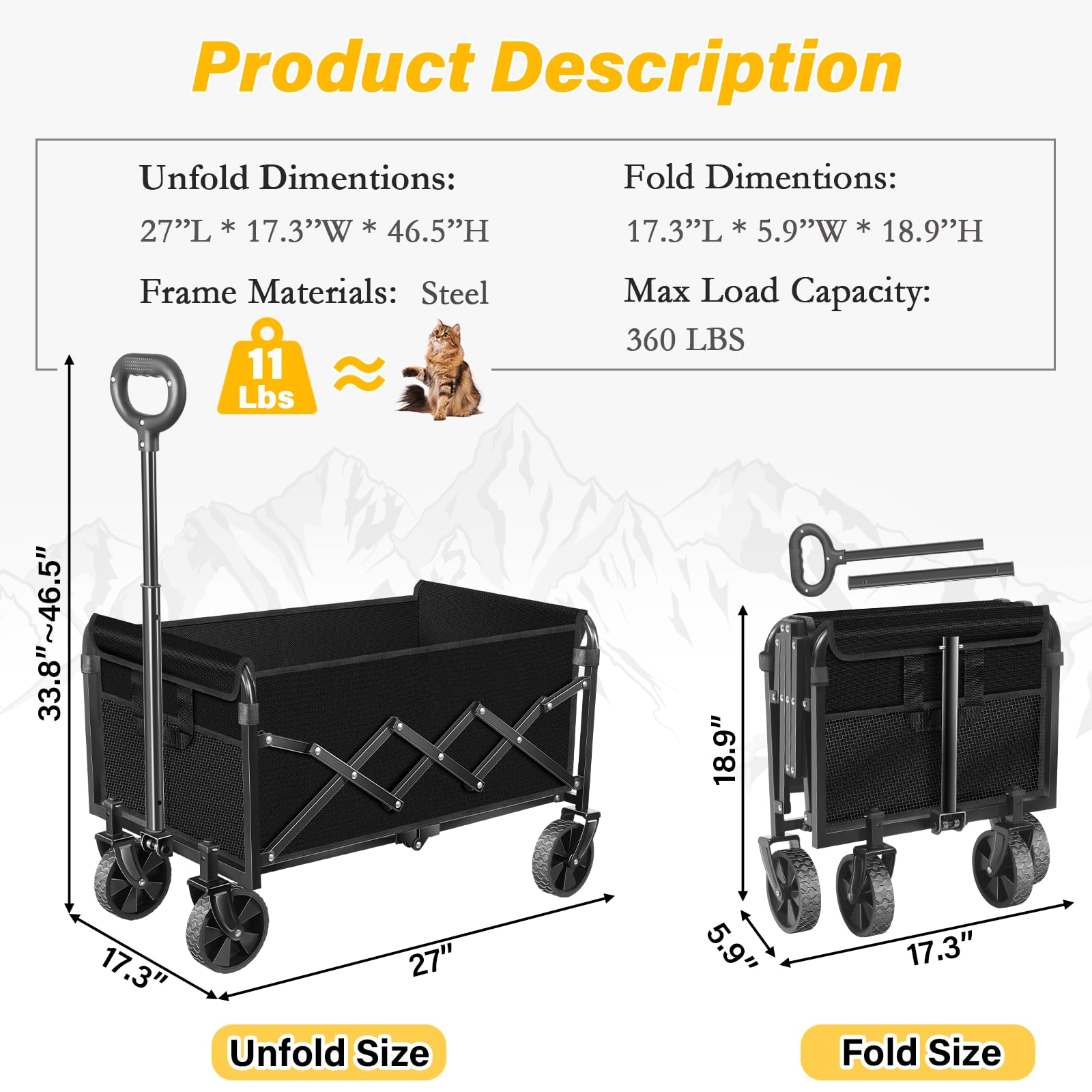 FFQ wagon features mesh cup holders for drinks and essentials.