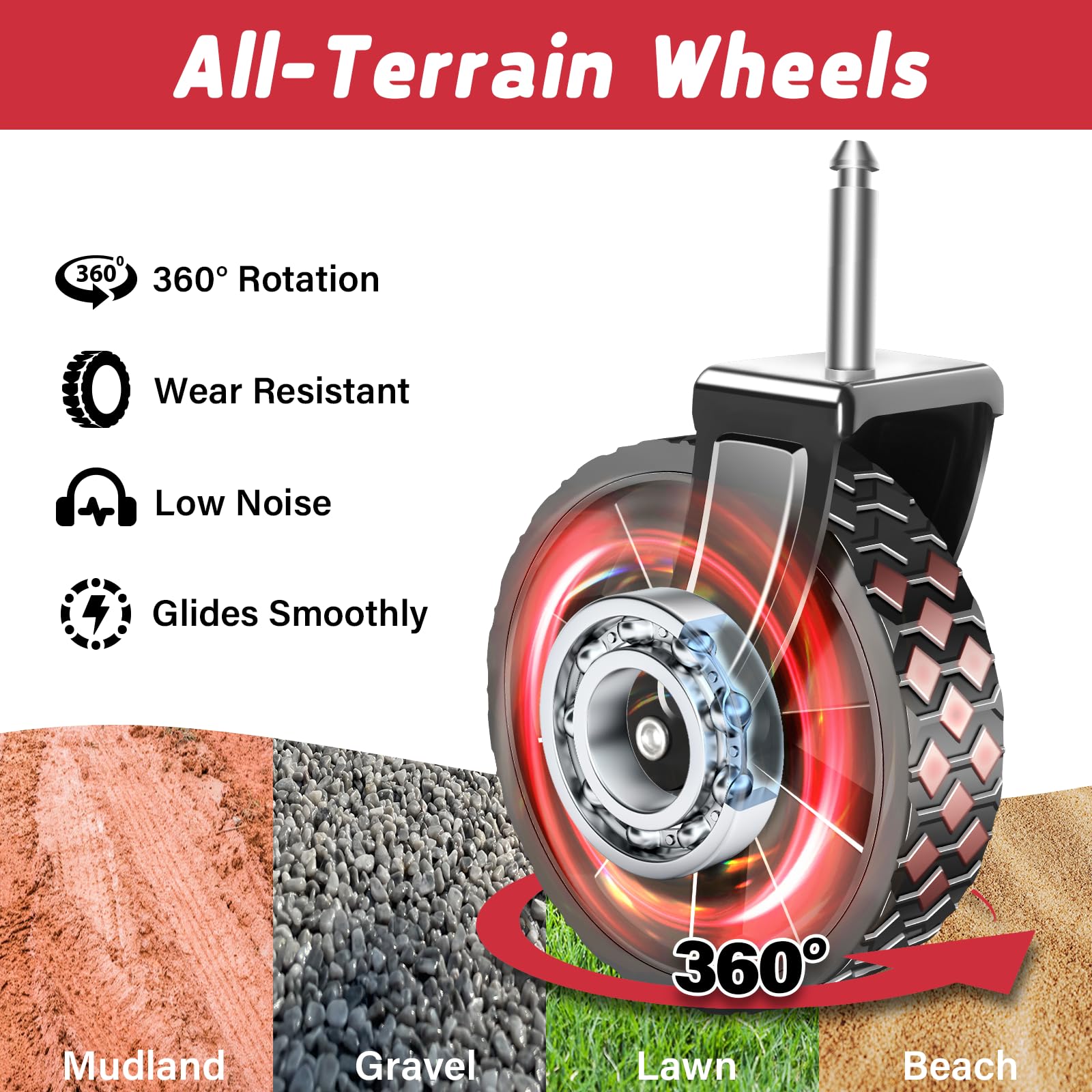 Four nano wheels of the FFQ wagon glide smoothly on grass and gravel