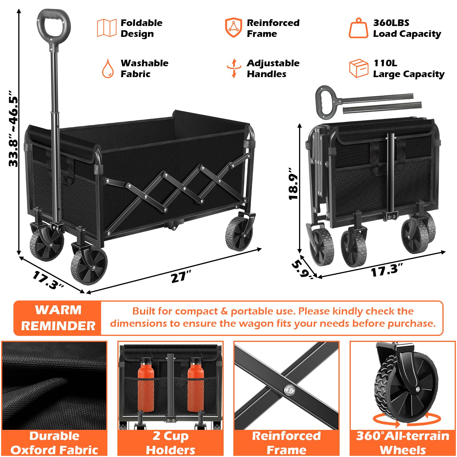 FFQ Wagons Foldable Cart folded compact for storage in a car trunk