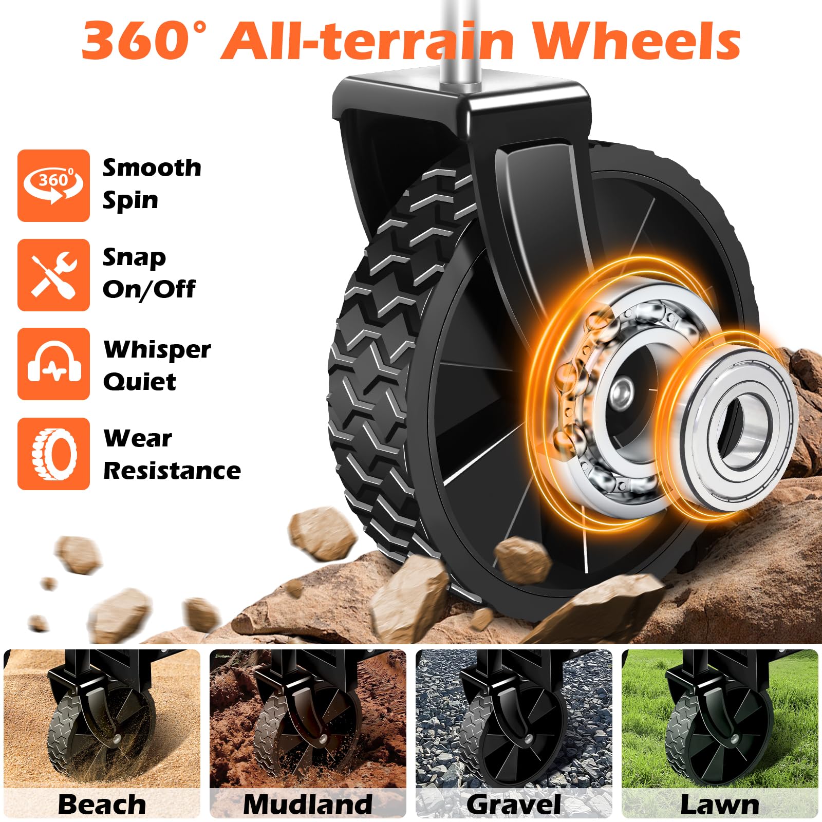 FFQ Wagons Foldable Cart 360 degree swivel wheels navigate uneven terrain