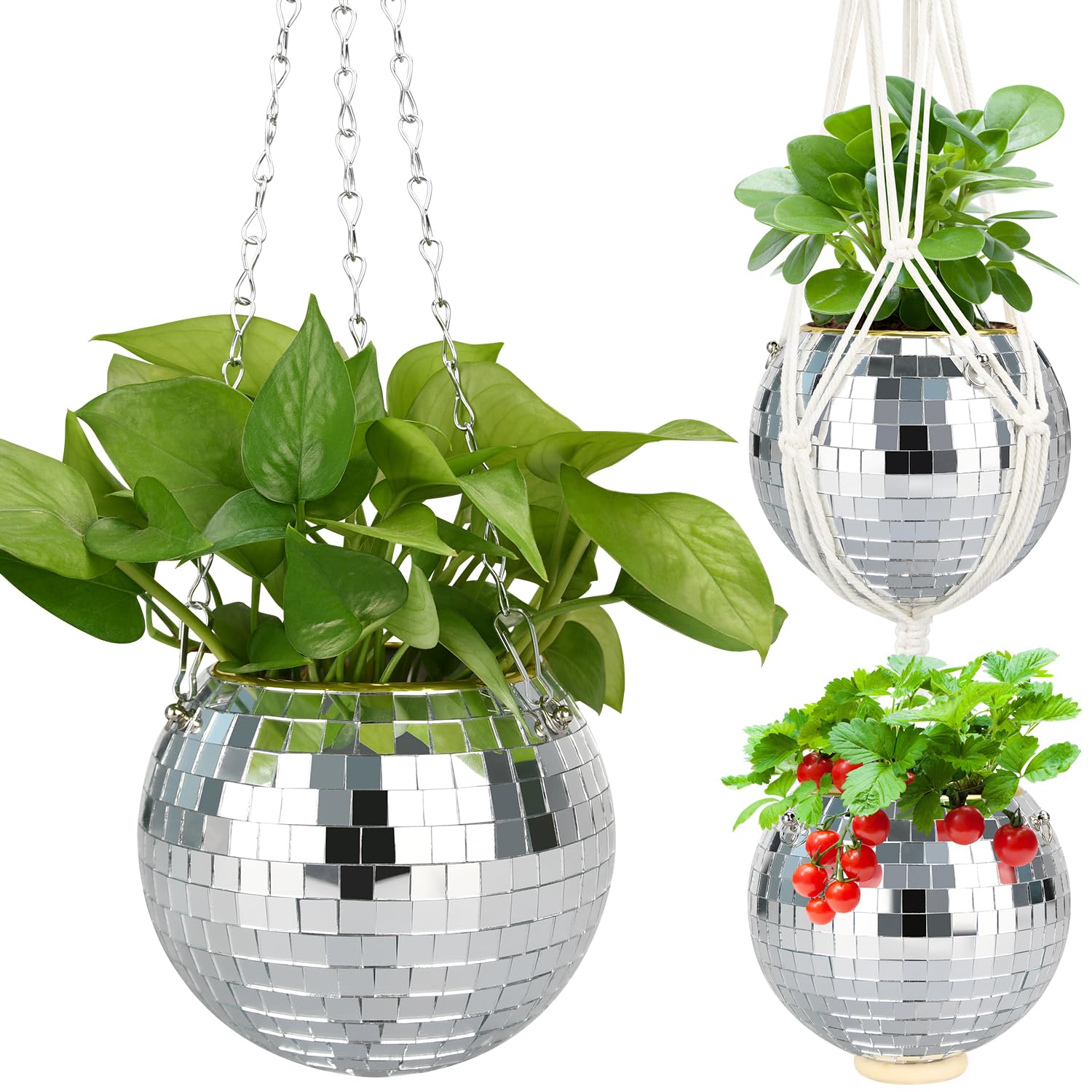 FGBNM 6-inch disco ball planter with reflective surface for vibrant indoor decor.