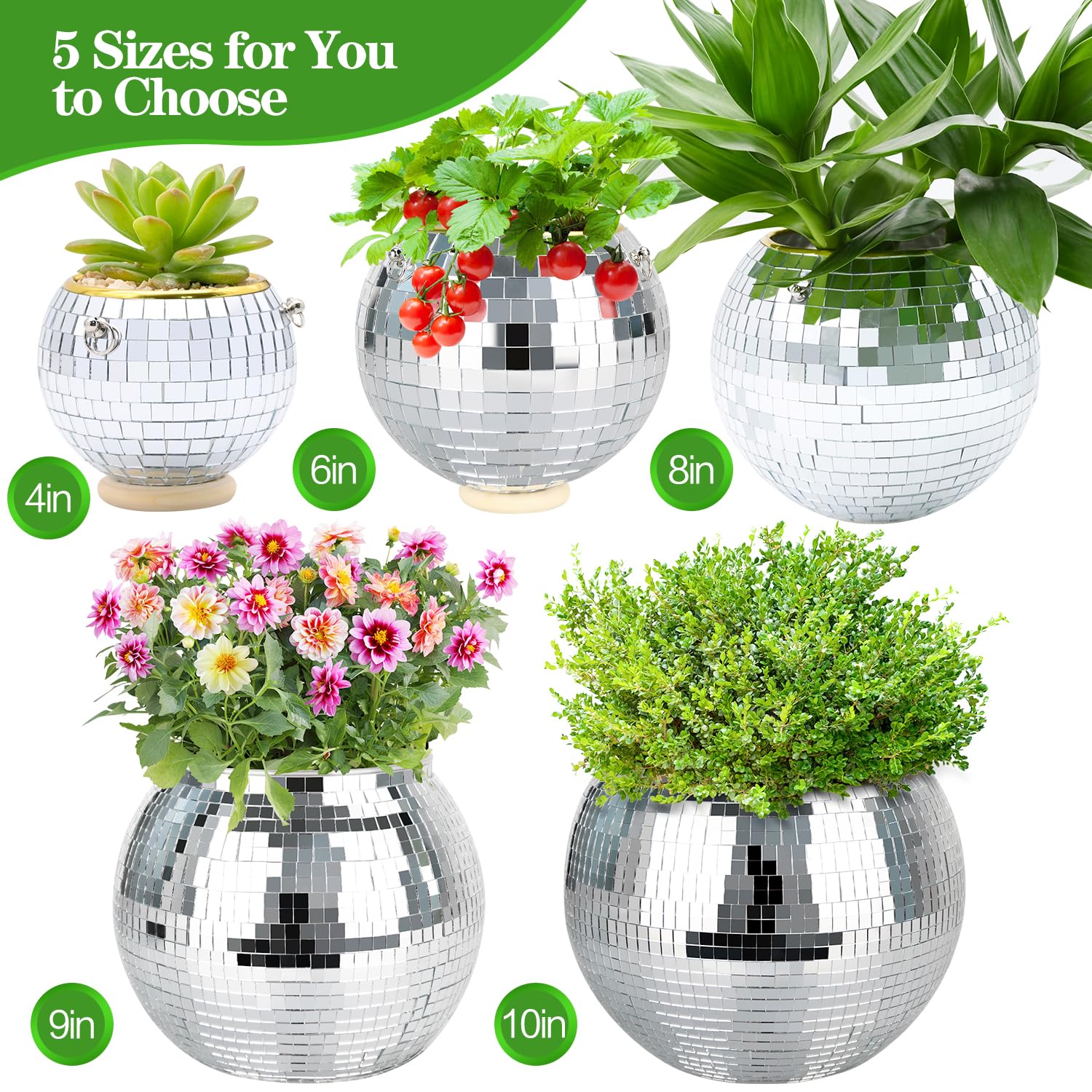 FGBNM disco ball planter with mirrored surface reflecting ambient light