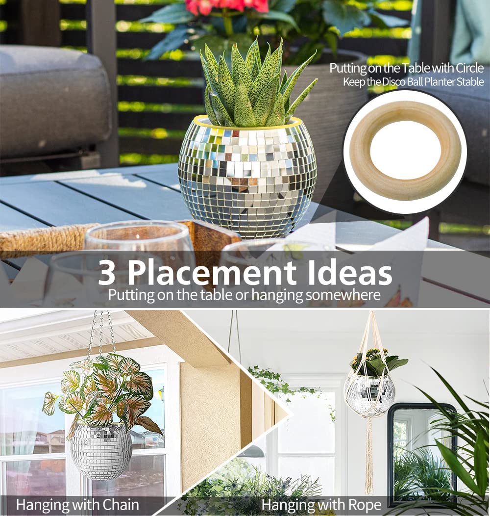 FGBNM disco ball planter rope hanging option for wall or ceiling display