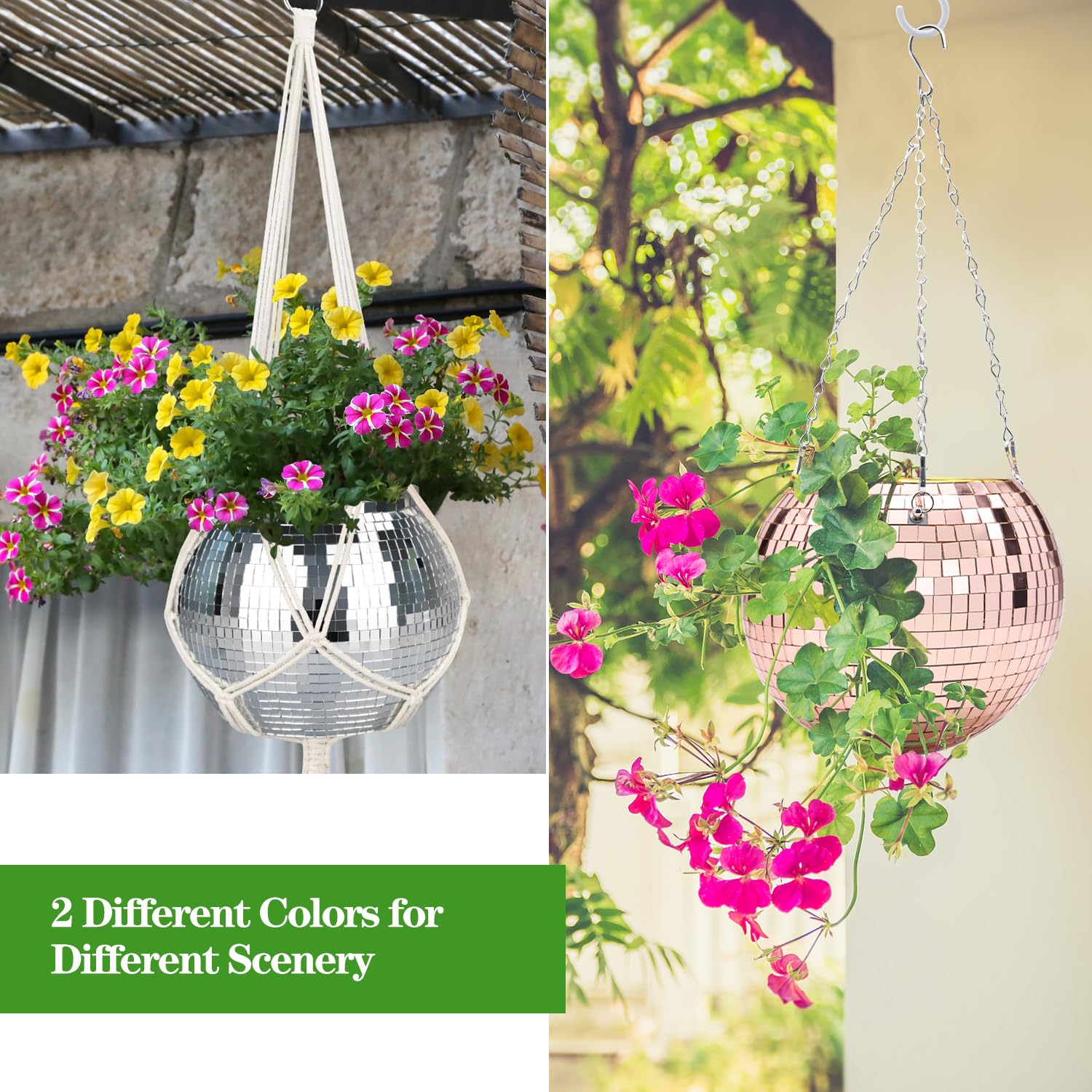 FGBNM disco ball planter with S-hook for easy mounting and display