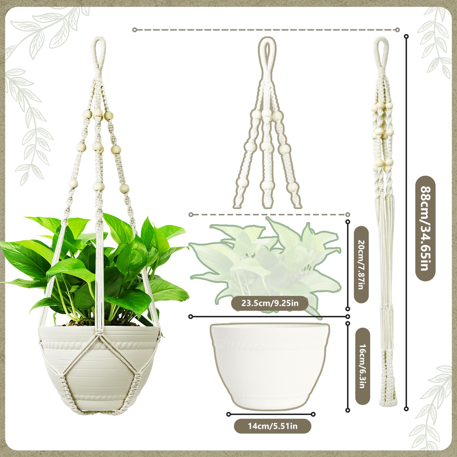 FGSAEOR hanging planter basket fits 3–15 inch pots, perfect for balconies.