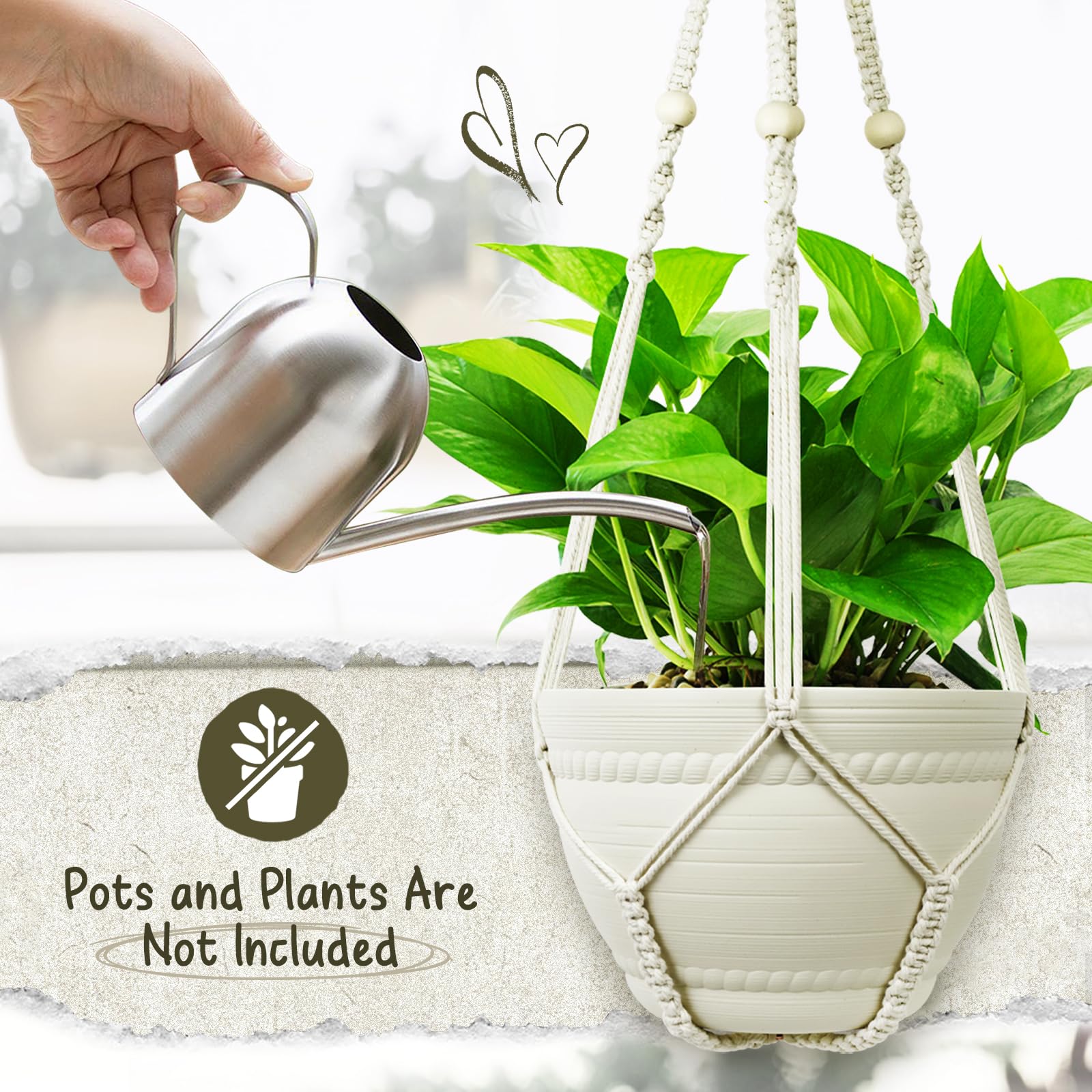FGSAEOR natural cotton rope accentuates boho decor while protecting plant root health.