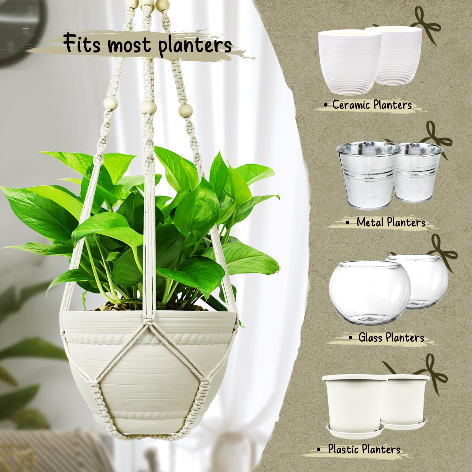 FGSAEOR 20lb-capacity macrame holder supports heavier planters with stable grip.