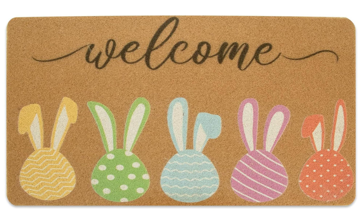 FGSS Easter Bunny Welcome Doormat at the front door with vibrant eggs and playful bunnies.