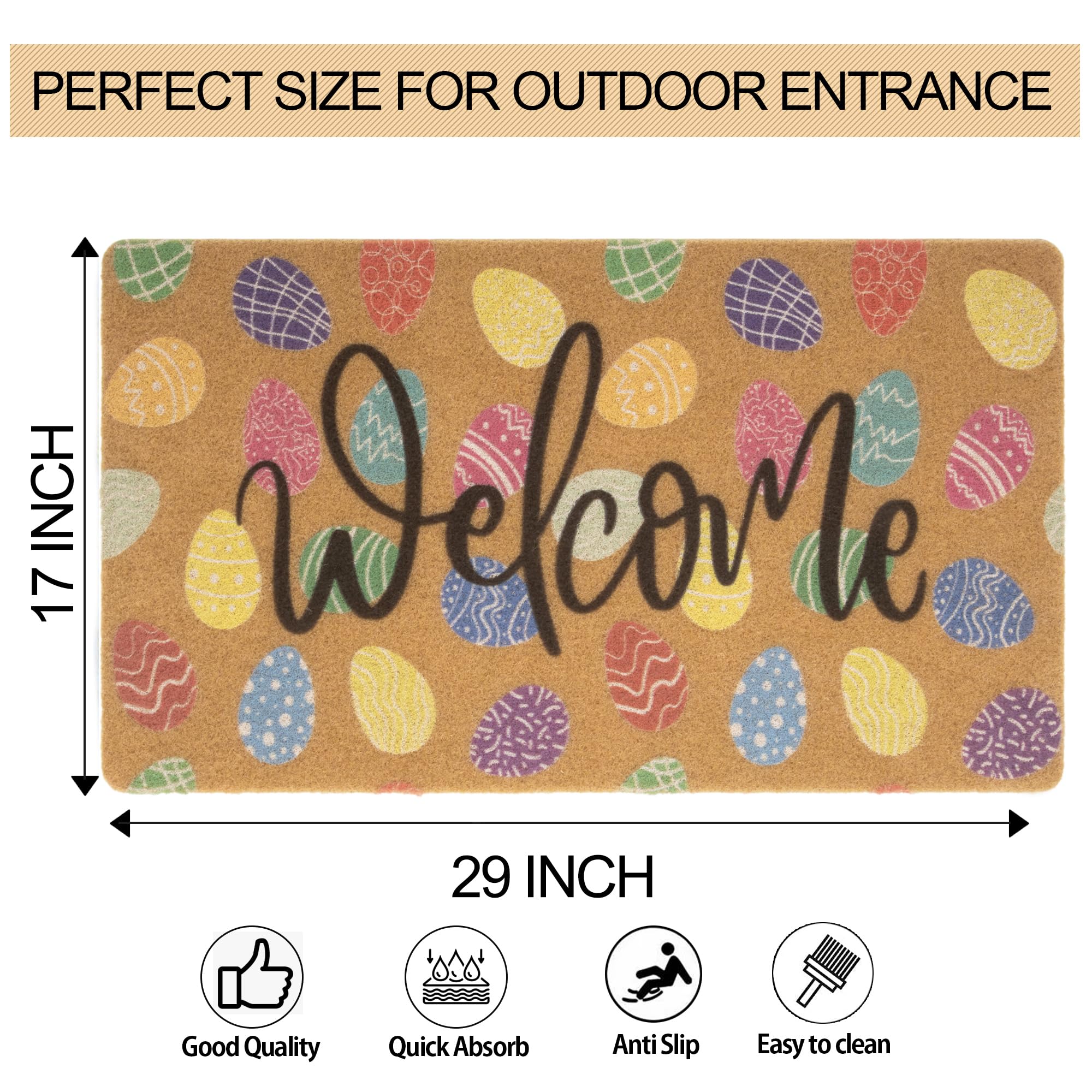 FGSS Easter coir doormat on an entryway porch adds welcoming color.