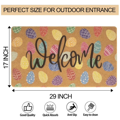 FGSS Easter coir doormat on an entryway porch adds welcoming color.