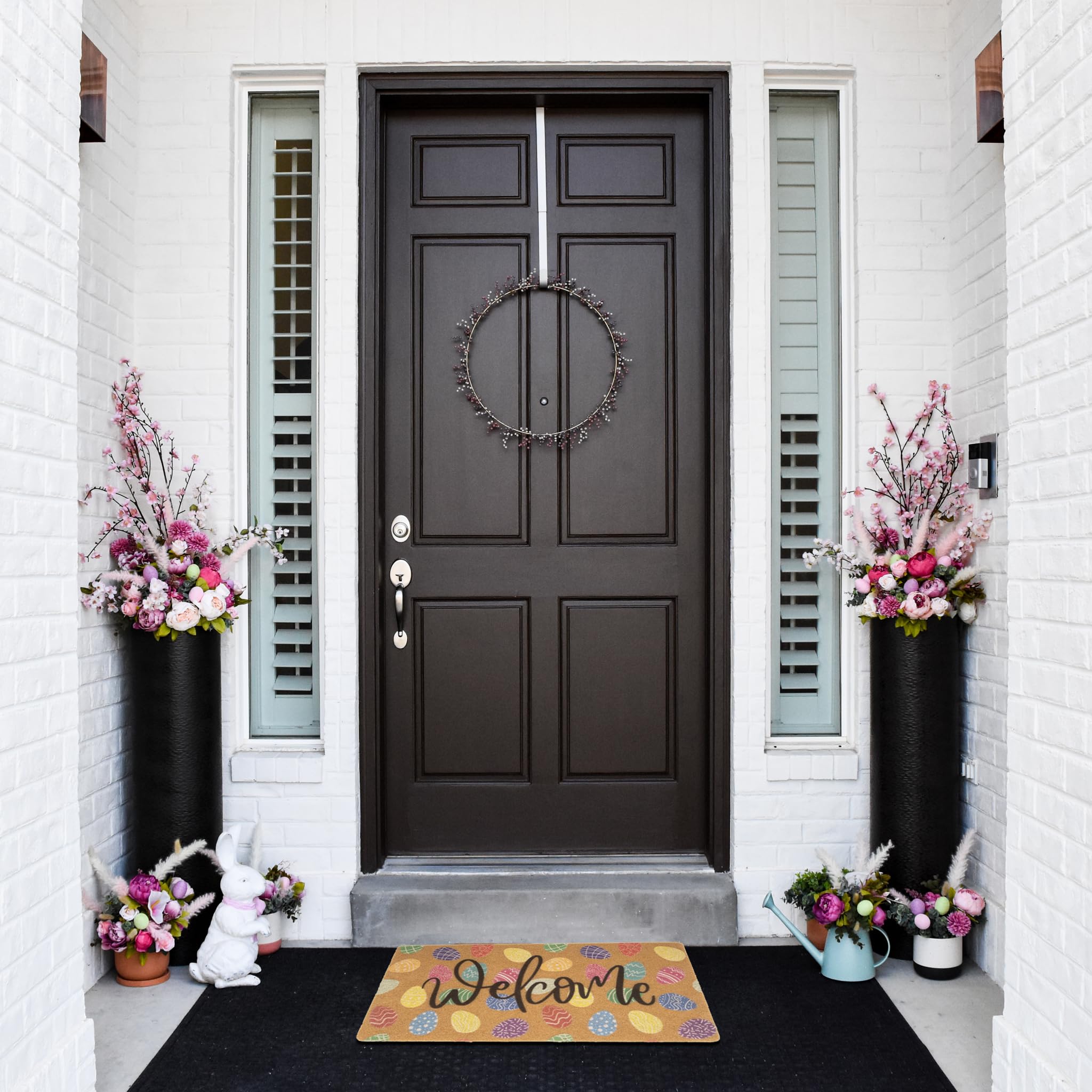 FGSS Easter coir doormat for indoor and outdoor use on multiple surfaces.