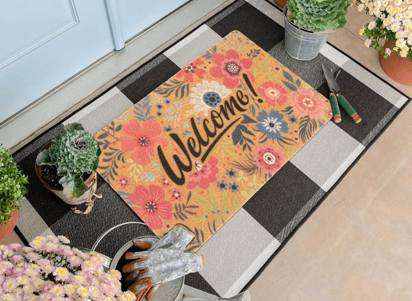 FGSS Flower Welcome Doormat easy-clean surface you can shake or hose.