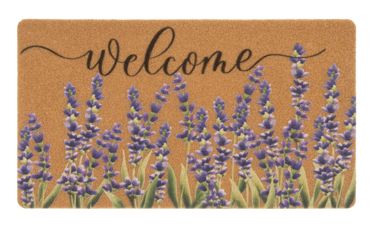 FGSS Lavender Welcome Doormat close-up of coir fiber texture traps dirt at entryway