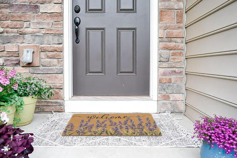 FGSS Lavender Welcome Doormat suitable for indoor and outdoor use in a porch setting