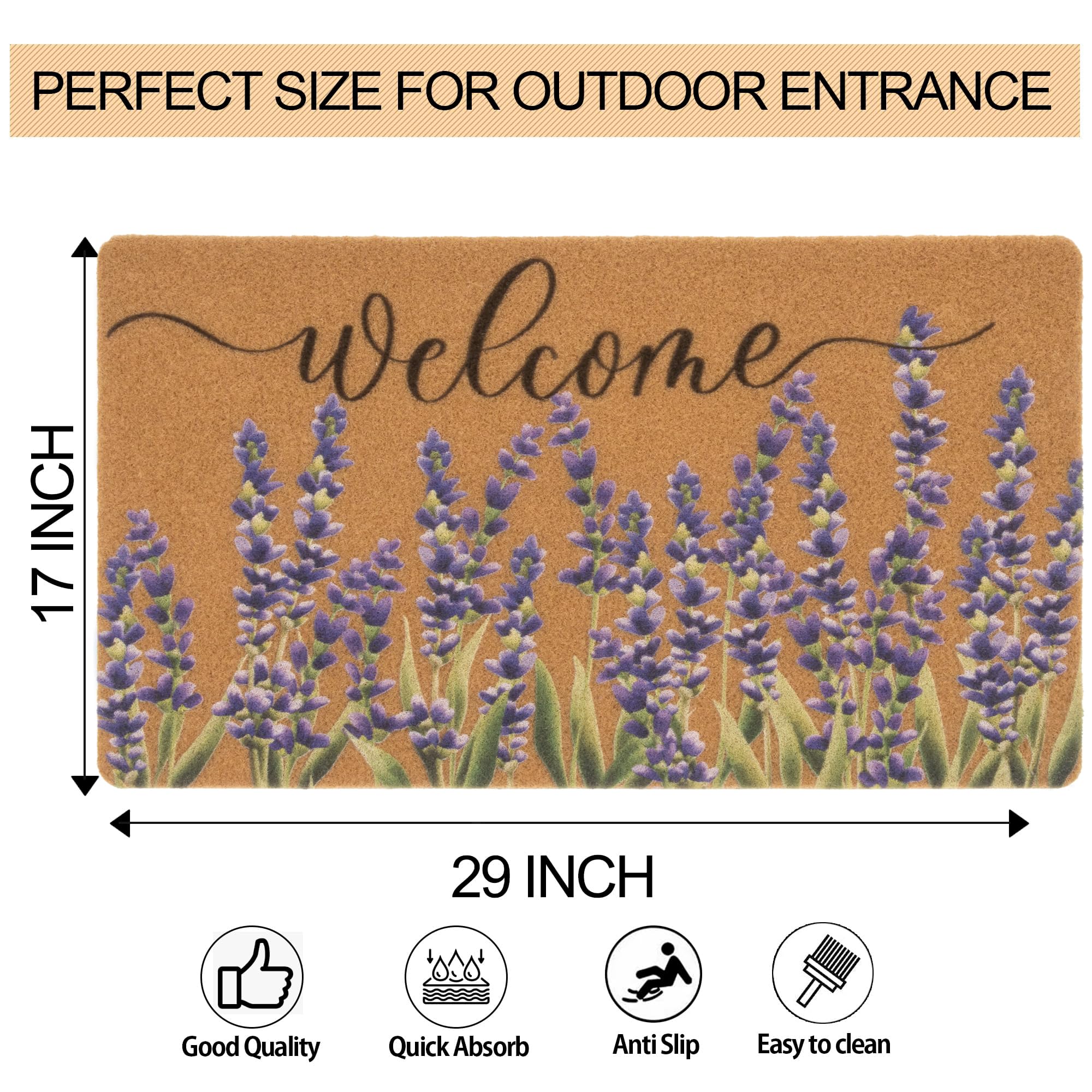 FGSS Lavender Welcome Doormat non-slip PVC backing provides grip on smooth floors