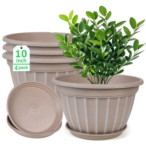 FGstyle 10-inch plant pot with saucer, featuring modern swirl design for indoor or outdoor decor.
