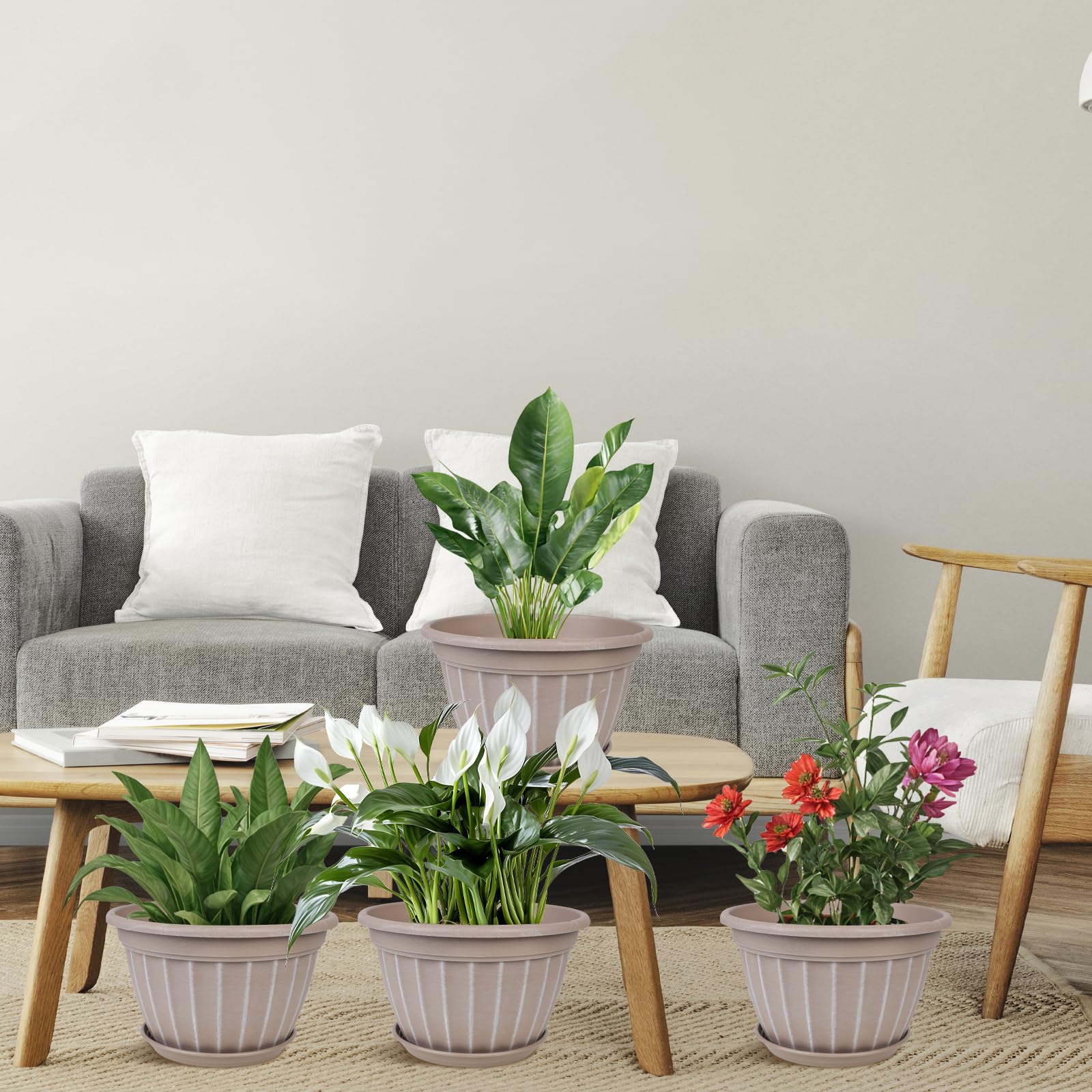 FGstyle 10-inch beige planter complements small to mid-size plants with style.