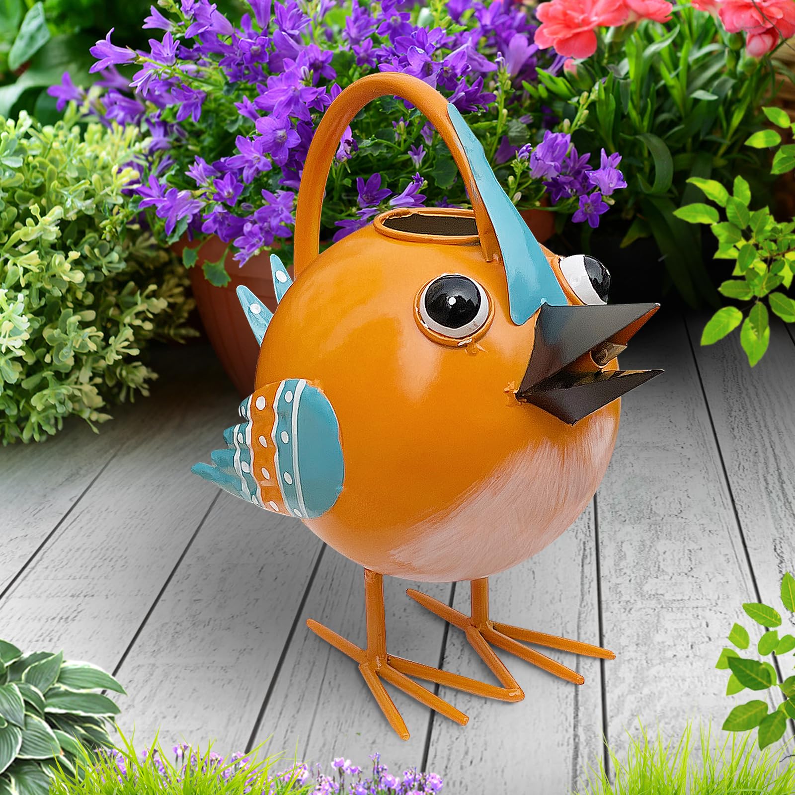 FGYPYLFF bird-shaped watering can watering multiple plants at once.