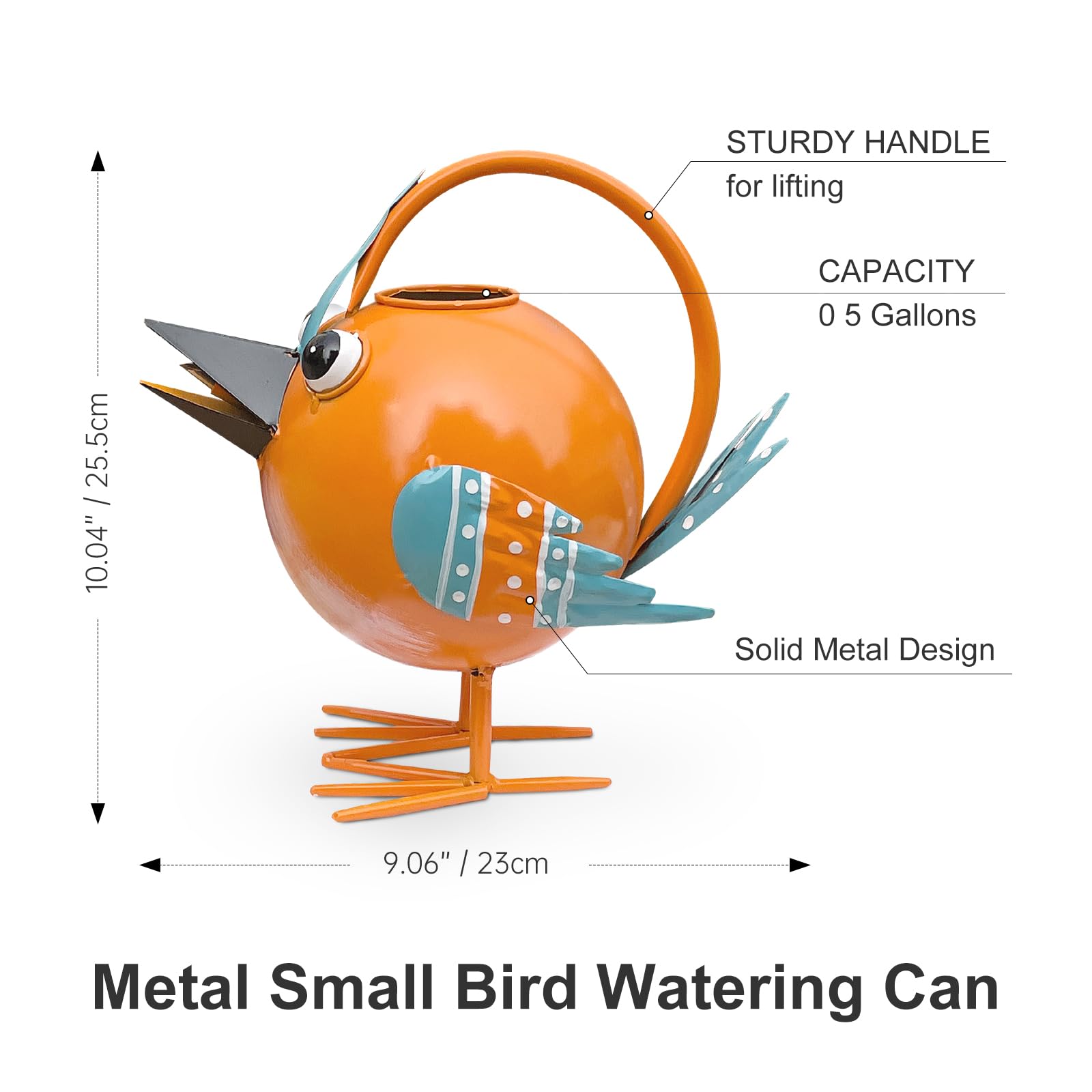 FGYPYLFF bird-shaped watering can side view showing durable metal finish on display.