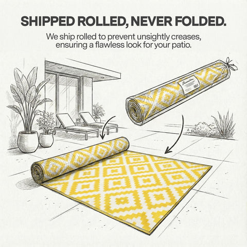 FH Home reversible Aztec pattern rug offering two outdoor looks.