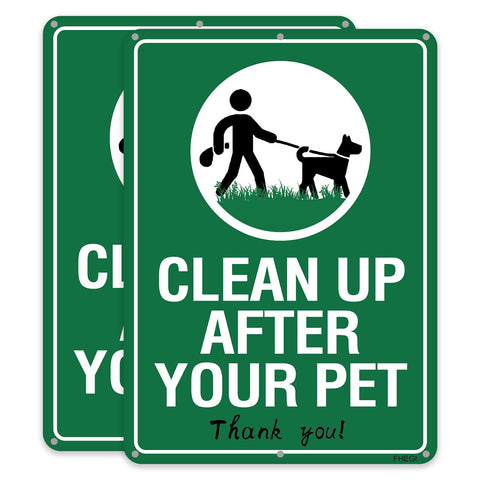 FHEGI clean-up dog sign 10x7 aluminum, rust-free for outdoor use