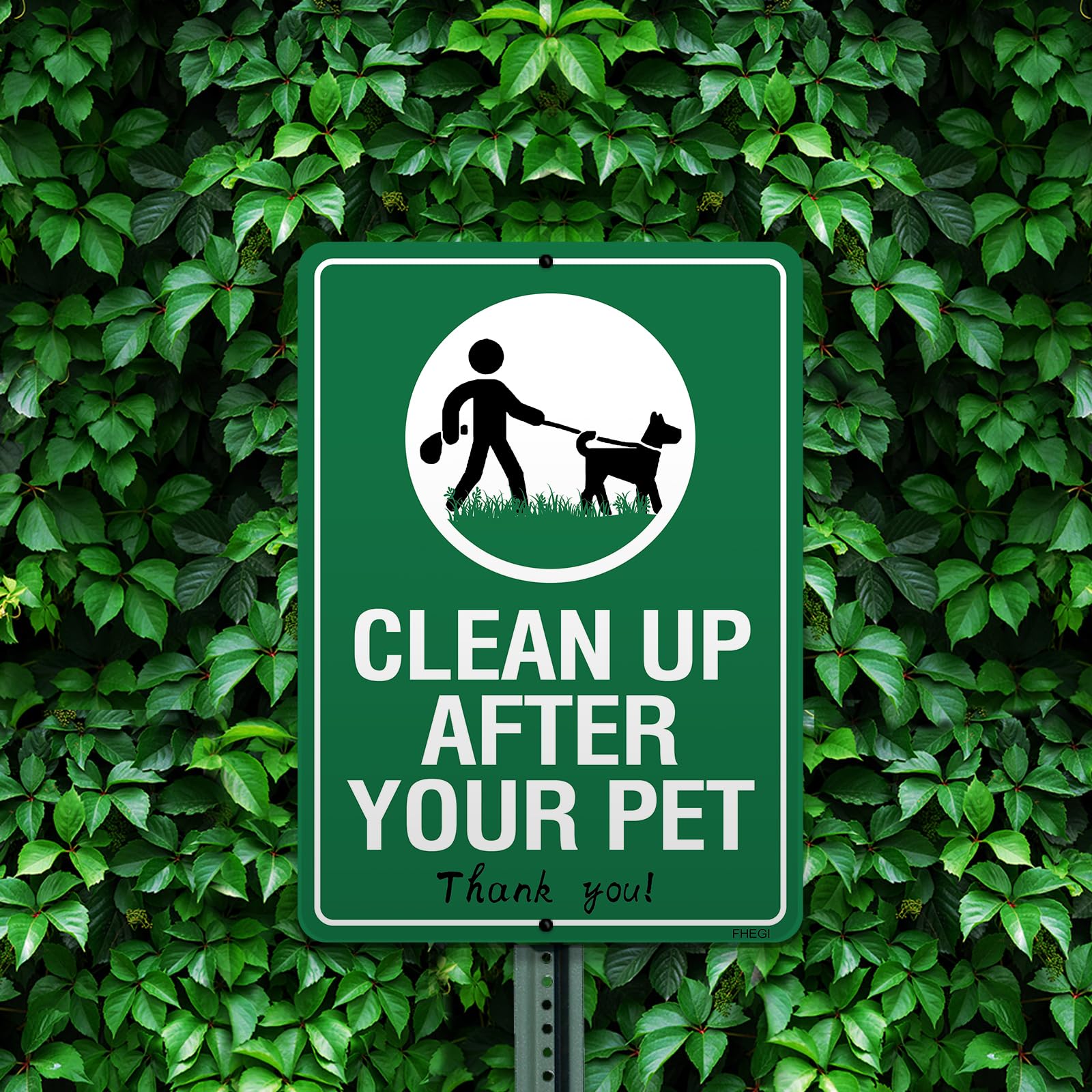 FHEGI easy-mounting signs with options for adhesive, screws, nails, or zip ties