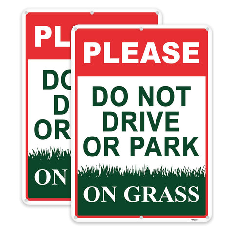 FHEGI Please Do Not Drive or Park on Grass Yard Sign red 14x10 for lawn safety and visibility