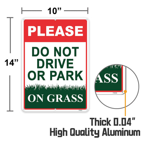 FHEGI No Parking on Grass Sign red 14x10 durable aluminum for outdoor use
