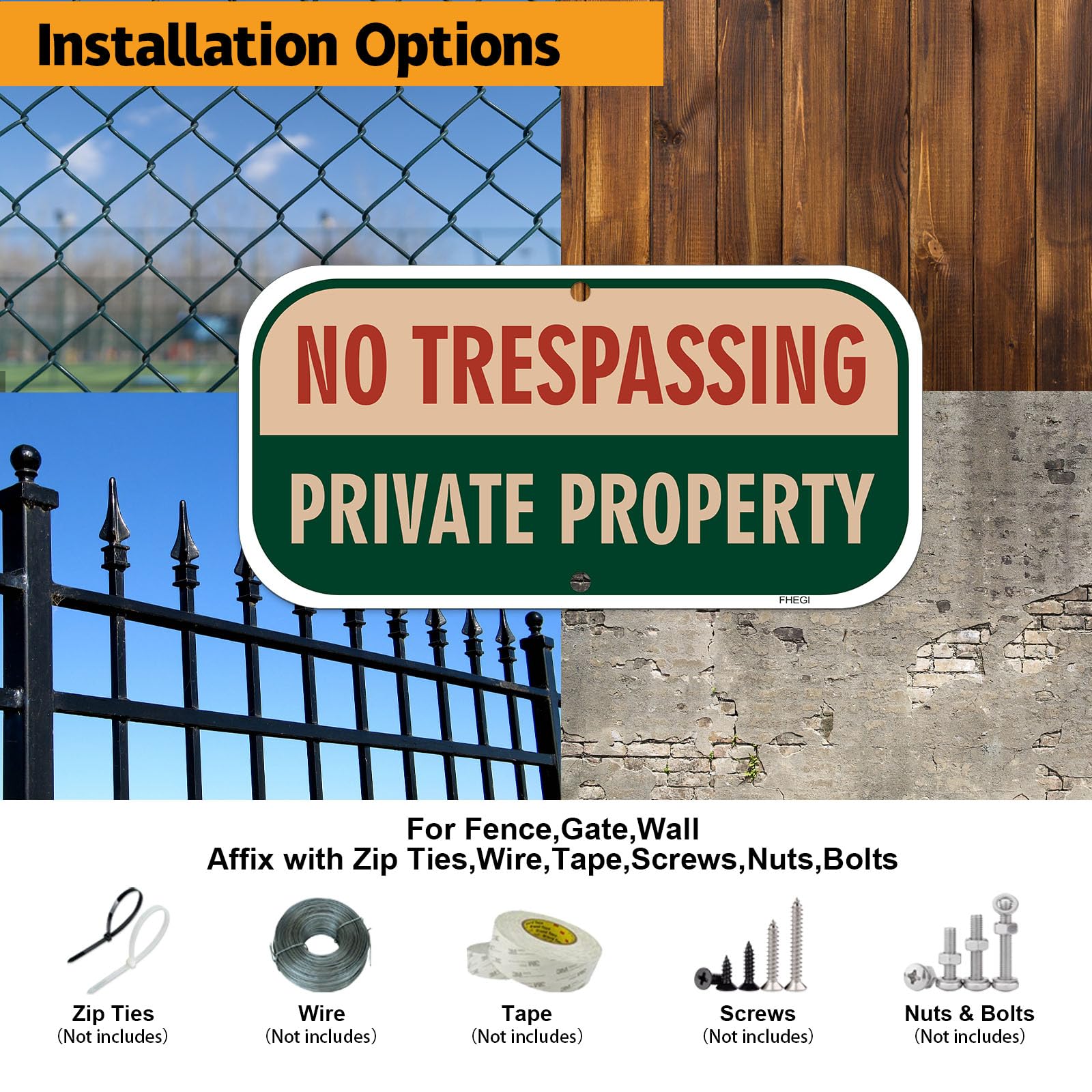 FHEGI yard fence front door sign pack ready for outdoor placement.