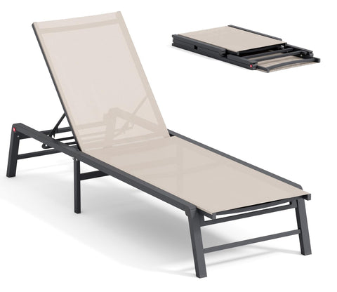 FHVIT aluminum chaise lounge folded for compact storage and transport